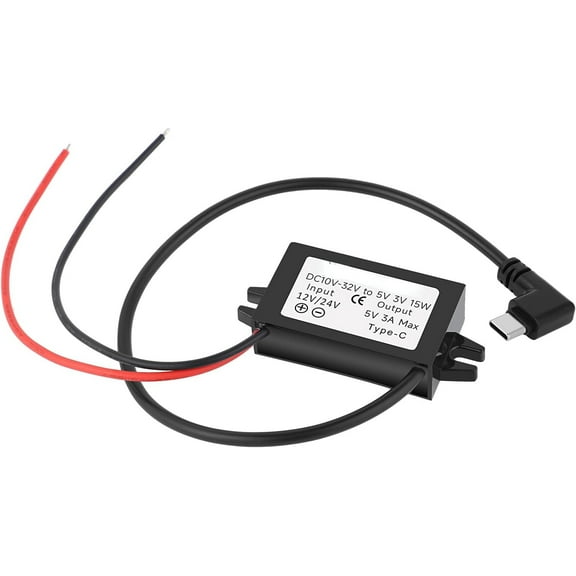 DC 24V/12V to 5V USB Type-C Right Angle Step Down Converter Output 3A 15W Buck Module Power Adapter, Compatible with Raspberry Pi 4, Mobile Phones
