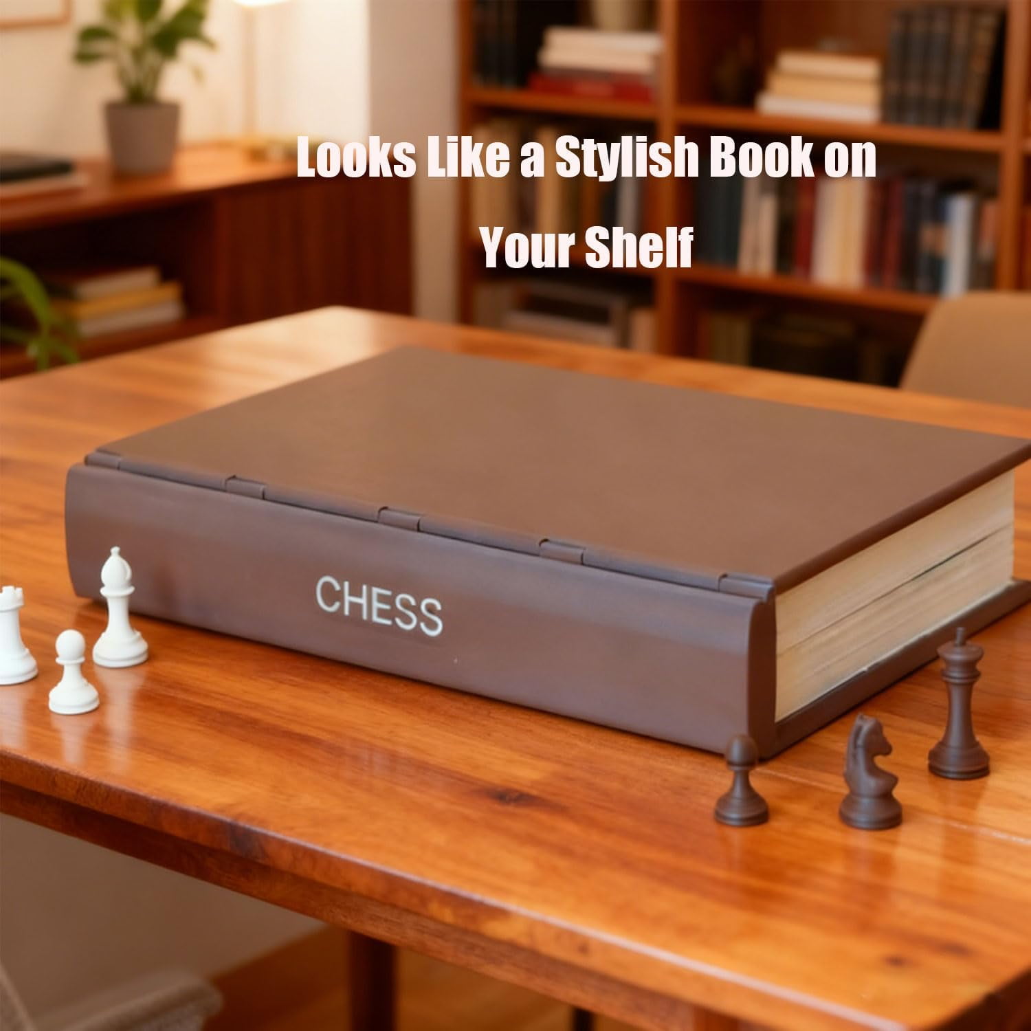 Playbook'd Chess, 3D Printed Chess Book, Book Board Games, Magnetic Chess Set, Books Design Folding Board Game for Adults, Portable Compact Game Set and Decorative Gift for Home
