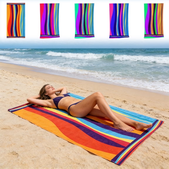 Oversized Striped Beach Towel, Large Pool Towel for Adults, Quick Dry Travel Towel for Men & Women, Sand-Free Bath Sheet for Vacation, Camping & Sun Lounger, 31.5"×62.99", AKLJWH