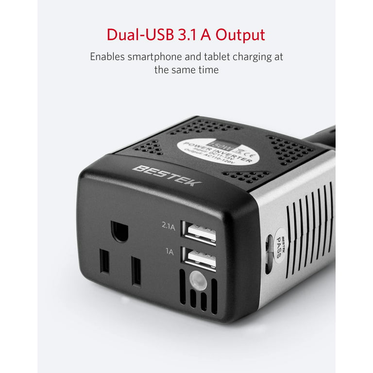 Bestek 150W 12V Power Inverter with 3.1a Dual USB Charging Ports