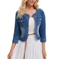 thumbnail image 4 of Women's Denim Jacket Collarless 2026 Cardigan Long Sleeve Jean Jackets M Blue, 4 of 6
