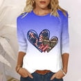 thumbnail image 2 of IROINNID 4th of July Tops for Women Round Neck T-Shirt Fashion Casual Stitching Contrast Color Blouse 3/4 Sleeve Tops USA July 4th, 2 of 4