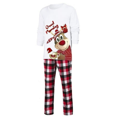 

Christmas Men Long Sleeve Deer Plaid Print Tops Pants Family Clothes Pajamas