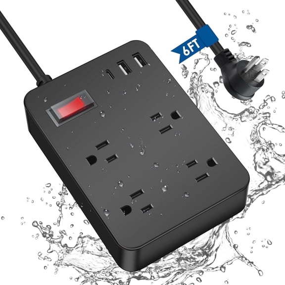VILONG Outdoor Power Strip Waterproof with USB-C Fast Charging Station,4 Outlet Surge Protector,45°Flat Plug,6ft Extension Cord for Outside,ETL Listed