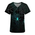 thumbnail image 5 of RKSTN Hauts pour Femmes Manches Courtes Col en V Uniforme de Travail Imprimé Halloween avec Poches Blouse Blouse, 5 of 5