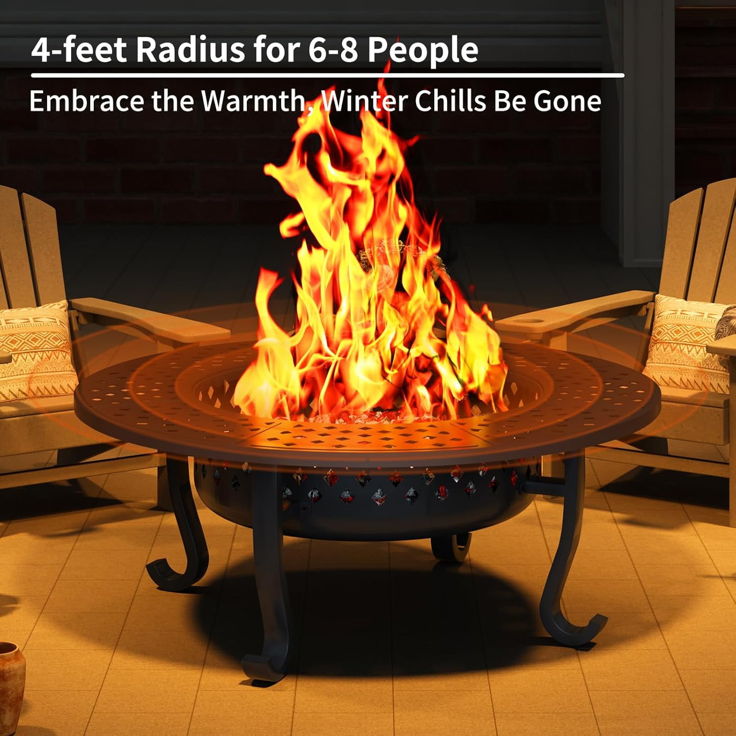 43 Inch Fire Pit with 2 Grill, Outdoor Wood Burning Firepit with Lid, Metal Round Table for Backyard Patio Garden Picnic Camping Bonfire