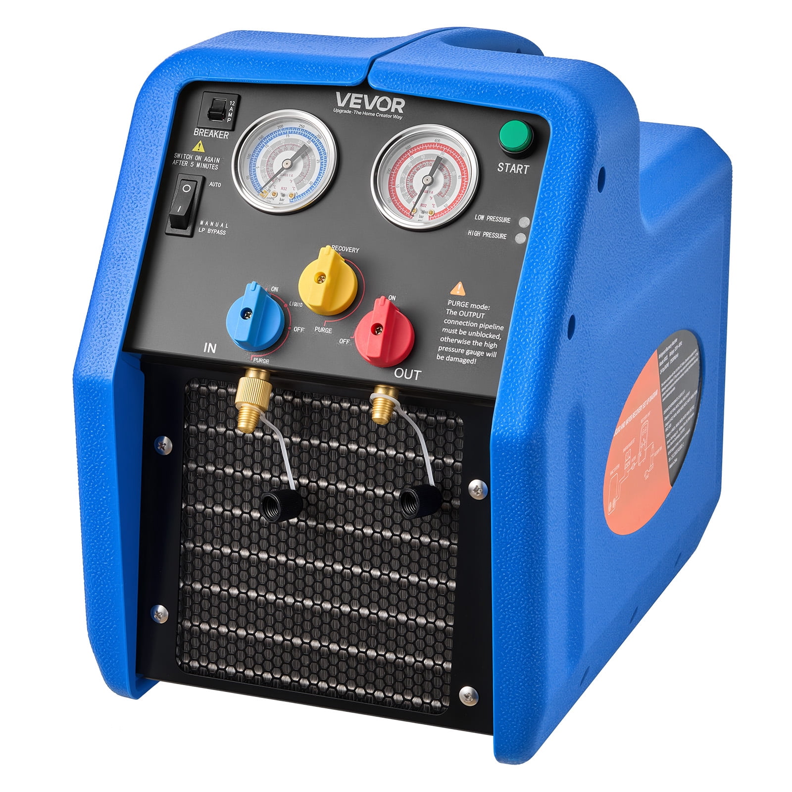 VEVOR Portable Refrigerant Recovery Machine, 3/4 HP 110V 60Hz Single Cylinder AC Recovery Machine for Liquid Vapor Refrigerant,1750 RPM Recycling Unit HVAC for Automotive & Household Air Conditioning
