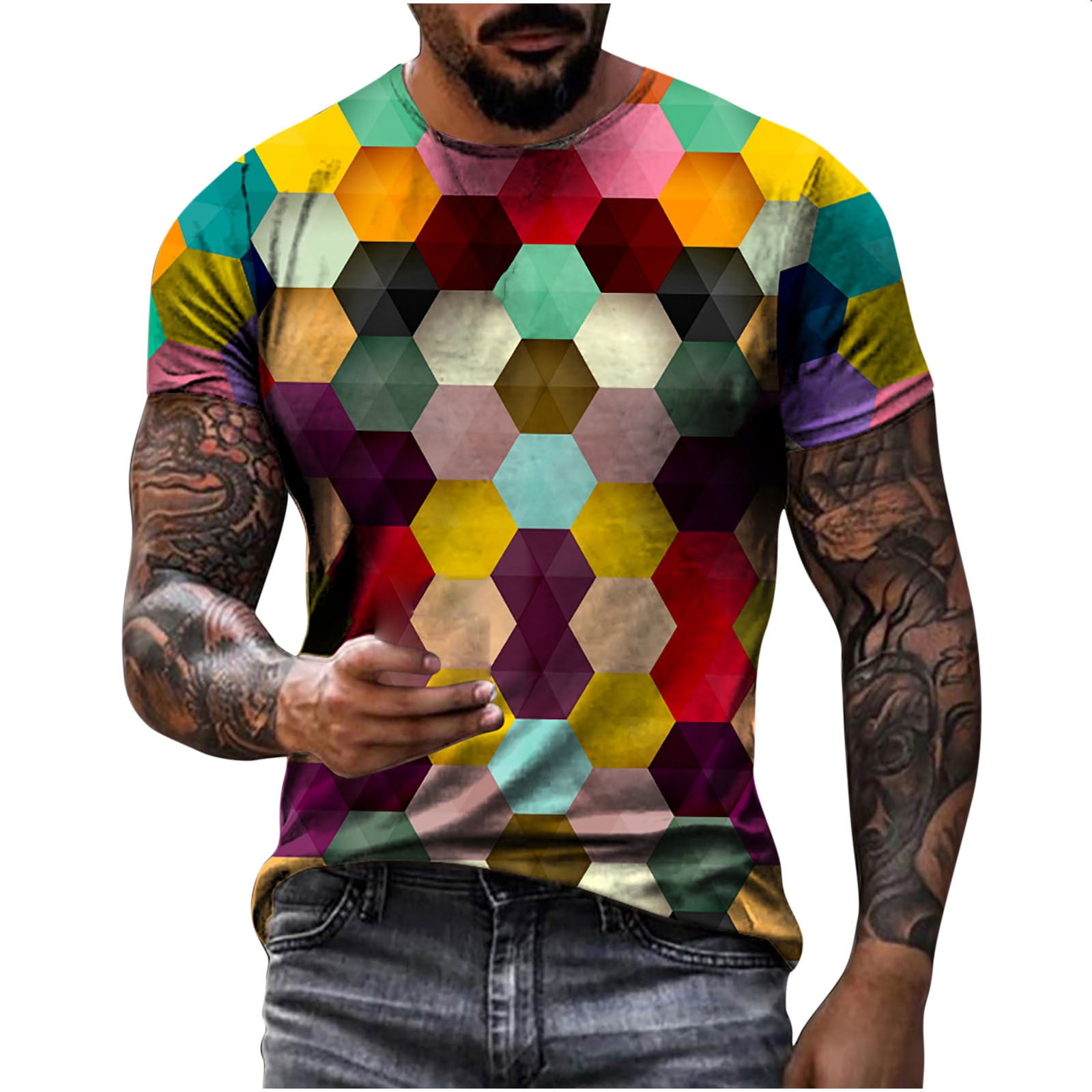 SMihono Clearance Ombre Color Gradient 3D Optical Illusion Print Gifts for  Men Fashion Trendy Mens Blouse T Shirts for Men Short Sleeve Street Crew