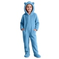 thumbnail image 2 of Kids Hooded Onesie Fleece Footed Jumpsuit with Bear Ears, Full Zip One Piece Cozy Sherpa Loungewear for Boys Girls, Blue 4T, 2 of 8