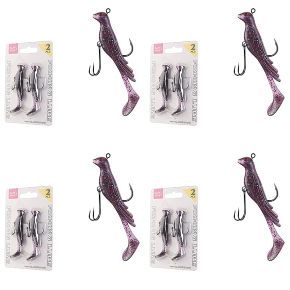 8 Pcs T Tail Swimbait Lure 3.1 Inch for Night Fishing, Luminous Soft Bait with Double Hook, Slow Jigging Artificial for Trout and Panfish, Fishing, Purple