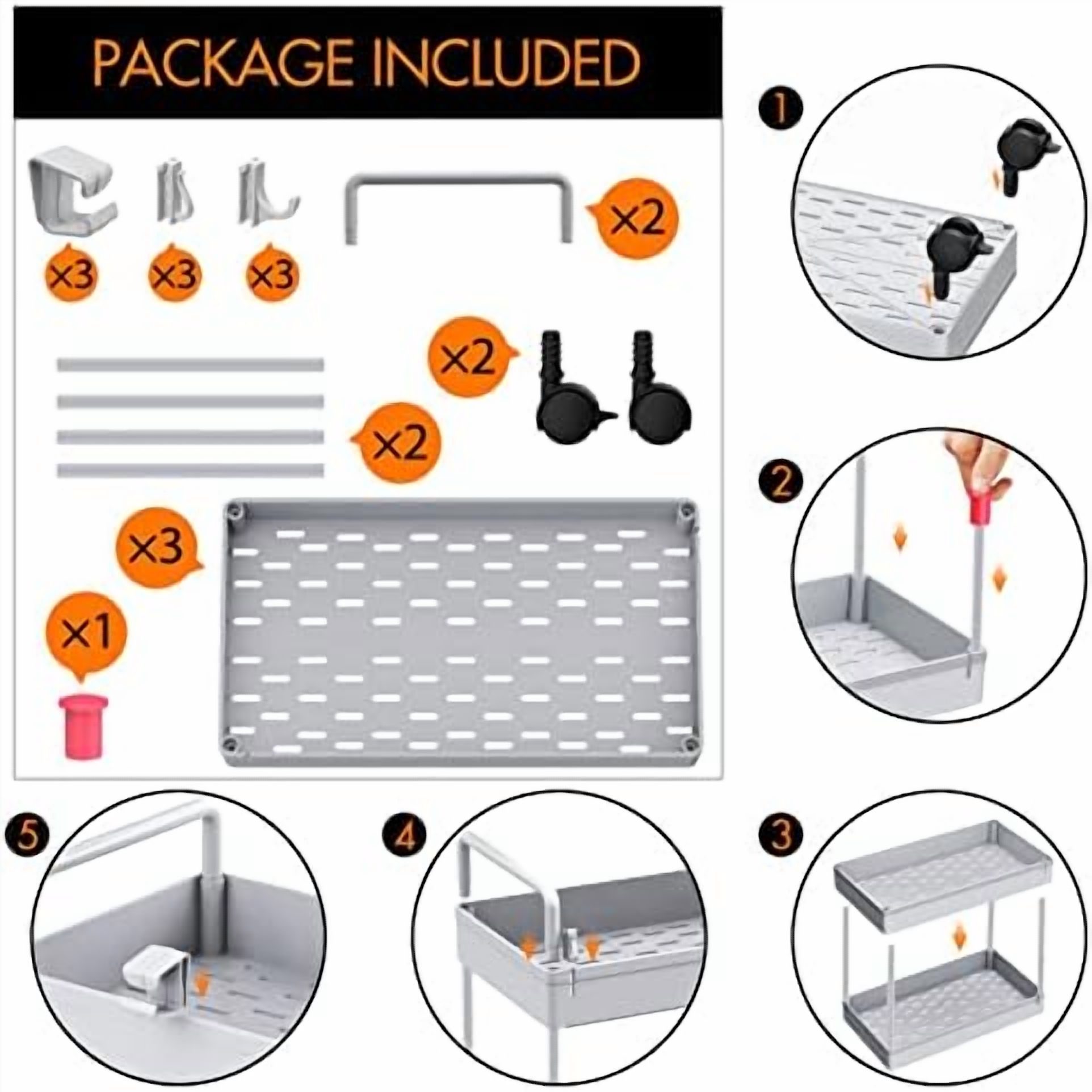3 Tier Slim Rolling Storage Cart with Wheels Plastic Utility Cart Organizer for Snack Craft Art Postpartum Baby Diaper Nail Makeup in Bathroom Laundry Room Kitchen Bedside Narrow Space, Grey
