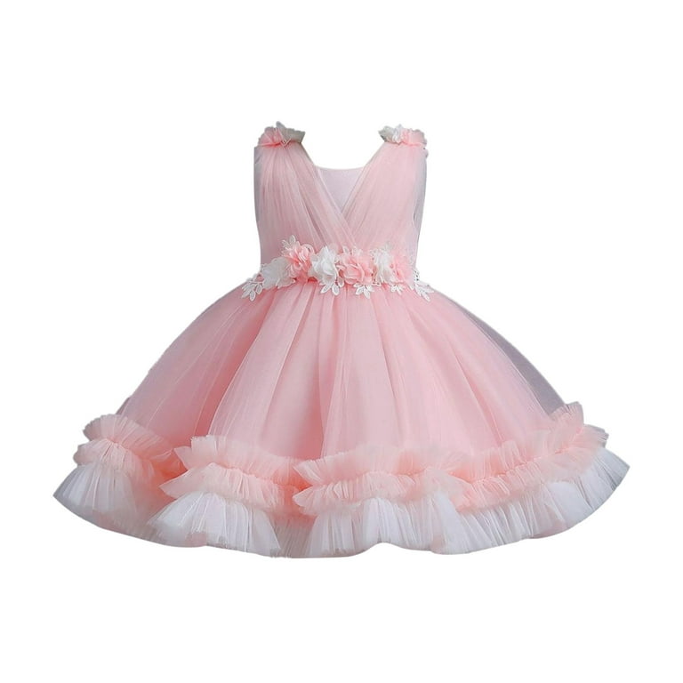 strapless open back dress Pink Girls Birthday Dress Puffy Princess Dress – marryshe main image 1
