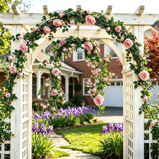 Guirnalda de Enredaderas de Rosas Artificiales de 180 cm, Decoración Colgante de Flores Falsas con Hojas Verdes para Bodas, Jardines, Uso en Interiores y Exteriores