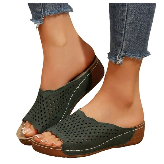 Womens Wedge Orthopedic Sandals 2025 Comfortable Leather Arch Support Orthotic Platform Walking Dress Slip on