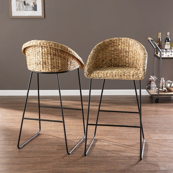 SEI Furniture Landrine 40.75" Water Hyacinth Barstool - Natural/Black (Set of 2)