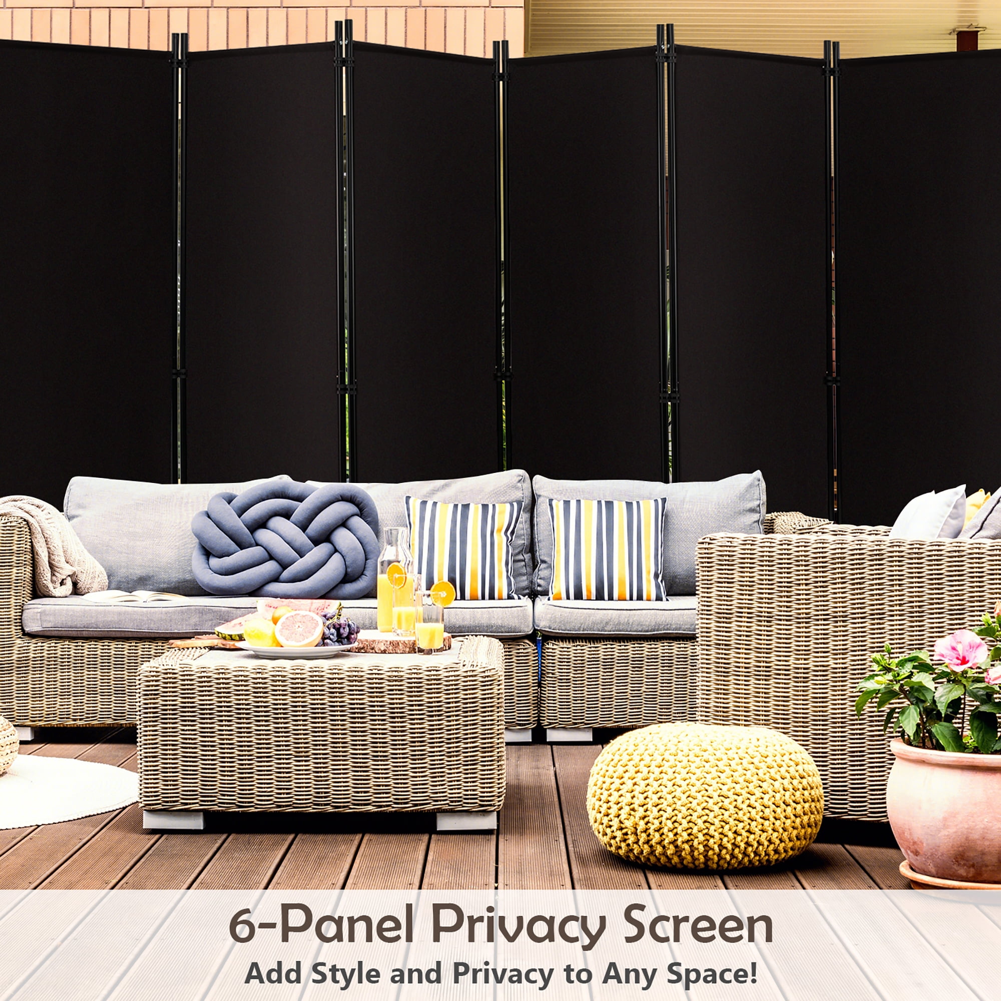 Costway 6-Panel Folding Room Divider 6FT Rolling Privacy Screen with Lockable Wheels Brown