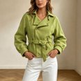 thumbnail image 2 of Enjoytime Cropped Jackets for Women Long Sleeve Notch Lapel Belted Short Trench Coat Fall Fashion Trendy Work Casual Outerwear, 2 of 7