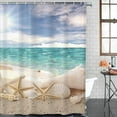 thumbnail image 2 of 4 Pcs Shower Curtain Set Starfish Seashells Beach Blue Sky Ocean Vacation with Non-Slip Rugs Toilet Lid Cover and Bath Mat Bathroom Decor Set 72" x 72", 2 of 7