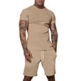 thumbnail image 2 of Domuza Mens 2 Piece Short Set Casual Tee Shirt Drawstring Shorts Set Summer Athletic Jogging Tracksuits Khaki 2XL, 2 of 5