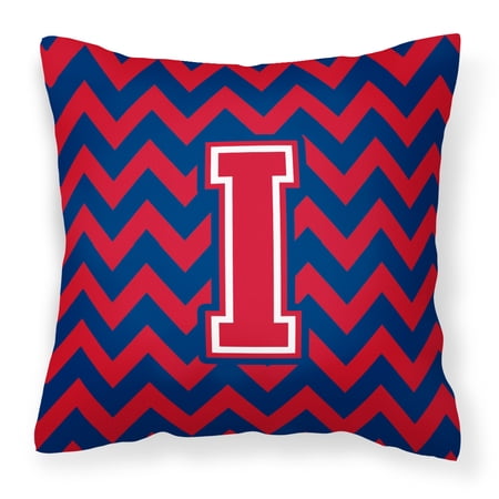 Letter I Chevron Yale Blue and Crimson Fabric Decorative Pillow
