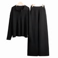 thumbnail image 3 of Conjuntos de Dos Piezas para Mujer, Sudadera de Larga con Cuello en V y Pantalones Anchos, Conjuntos de Chándal para Estar en Casa Negro M, 3 of 9