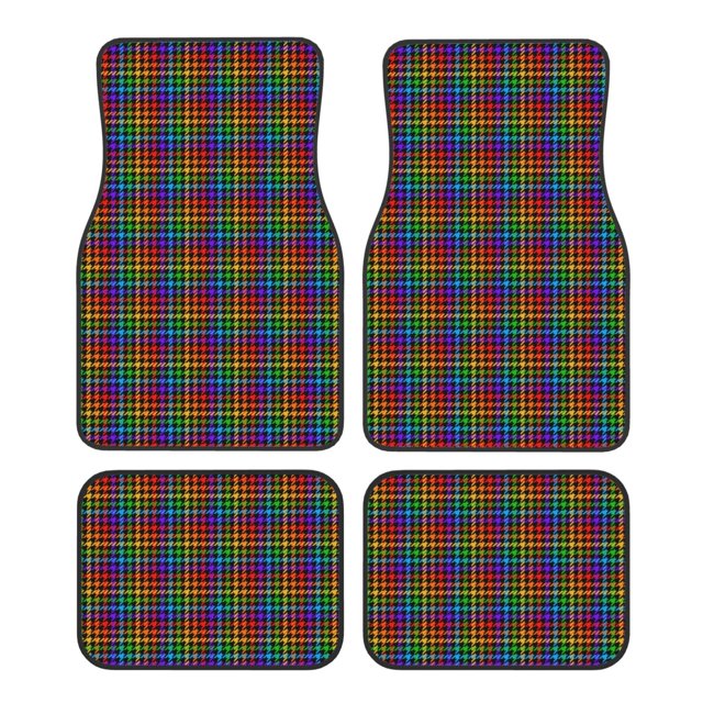 Fotbe Rainbow Houndstooth Juego de 4 Tapetes para Auto con Estampado – Alfombrillas de Goma Reforzada, Diseño Antideslizante, Protección para Todo el Año – Vehículos, Autos, Camionetas y SUVs