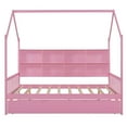 thumbnail image 4 of Harper & Bright Designs Full Size House Bed with Trundle and Storage Shelves Kids Montessori Bed Wood Playhouse Tent Bed Frame for Girls Boys, Pink, 4 of 9