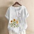 thumbnail image 1 of Femmes Tops Femmes Été Tops 2023 Femmes Été Oversize Casual Col Rond Manches Courtes Fleur Impression en Vrac Chemise Tops Blanc XXL, 1 of 5