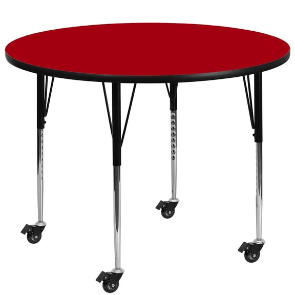 Bowery Hill 31"x 42" Metal/Wood Round Mobile Activity Table in Red