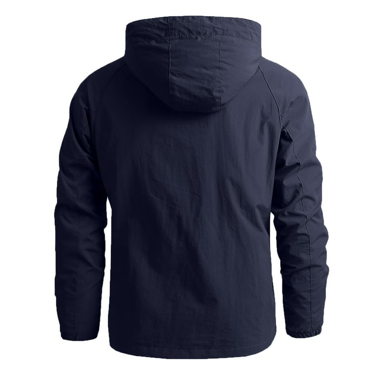 Men Casual Detachable Hooded Long Sleeve Zipper Pocket Thin Coat Outdoor  Jacket Hiking Weather Channel Jacket 