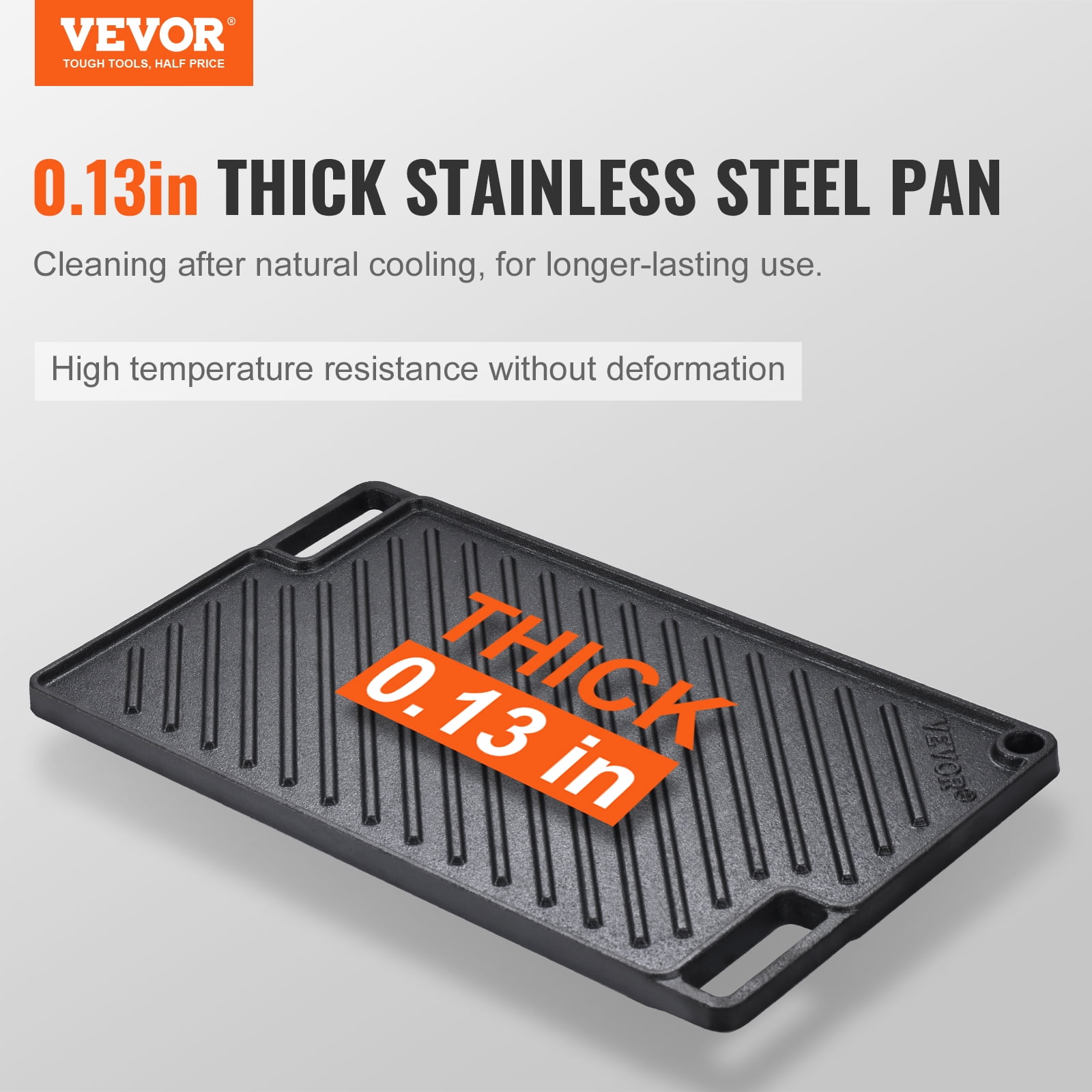 VEVOR Reversible Grill/Griddle, 9.7"x16.7" Pre-Seasoned Cast Iron Griddle, Rectangular Double Burner Griddle Pan, Non-Stick Family Pan Cookware with Handles