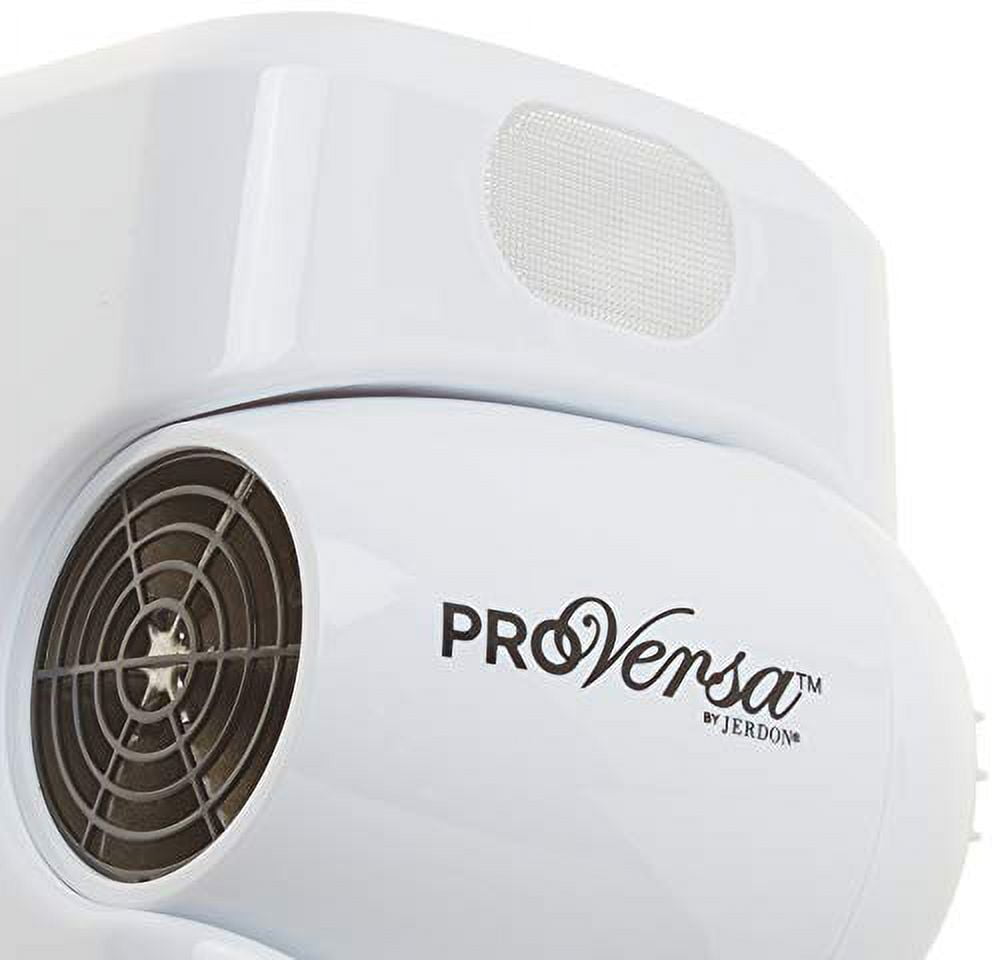 Jerdon 1600W Wall Mount Hair Dryer, 2 Speeds, 2 Heat Settings, LED Night Light, White, Direct Wire -Model JWM8CD