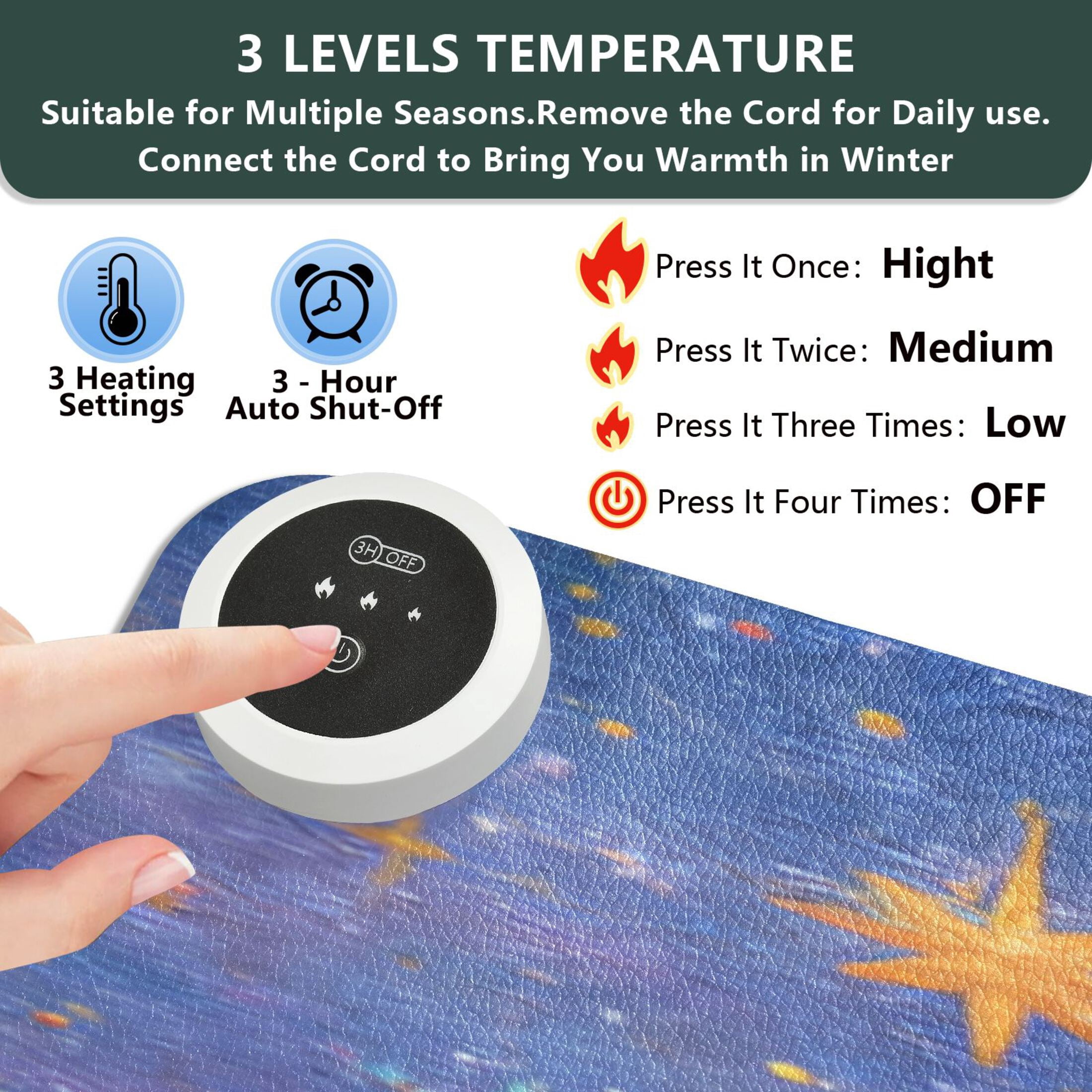 Large Heated Desk Mat Mouse Pad 31.5"x13"PU Leather Graphene Heating Desk Warmer with 3 Temperature Settings 110V US Plug Non-Slip Warm Pad for Home, Office, and Gaming Galaxy Unicorn Kitten Print