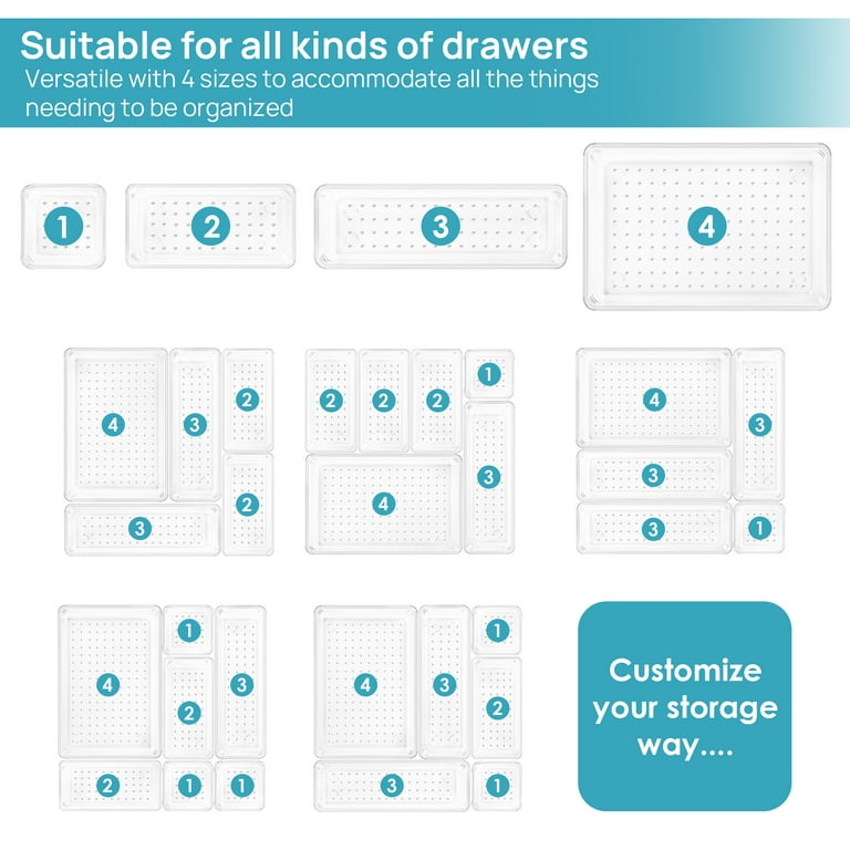 WOWBOX 25 PCS Clear Plastic Drawer Organizer Set, 4 Sizes Desk Drawer –  ShopEZ USA
