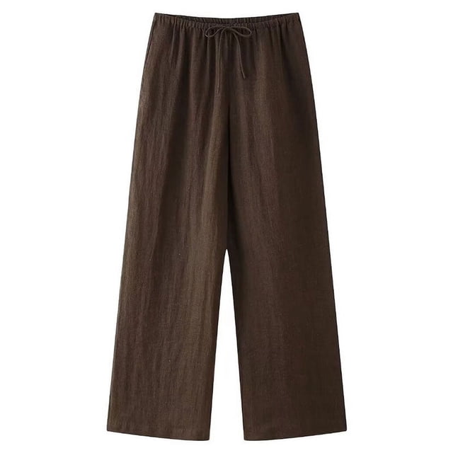 TRAFZA, conjunto de camisa de lino de Color sólido a la moda de verano para mujer, cárdigan con cinturón, Top tipo kimono + pantalones plisados de cintura alta para mujer, 2 piezas