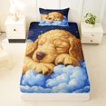 thumbnail image 3 of Homewish Lovely Golden Retriever Twin Sheets,Cartoon Dog Bedding,White Clouds Decor,3 Pieces,1 Fitted Sheet and 1 Pillowcase, 3 of 6