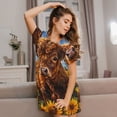 thumbnail image 3 of Balery Cloud Sky Sunflower Cow Camisón de manga corta con cuello redondo para mujer, cómodo y elegante., 3 of 6