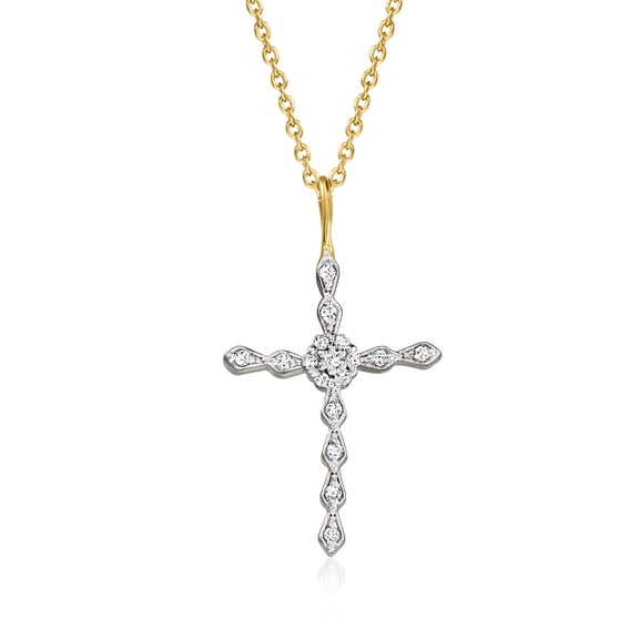 Ross-Simons Diamond Cross Pendant Necklace in 18kt Gold Over Sterling, Women's, Adult