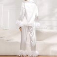 thumbnail image 4 of BKQU-Pijama de plumas para mujer, de 2 piezas ropa de dormir, Tops de manga larga con cuello vuelto, conjuntos informales de satén con pantalones, Otoño, 2023, 4 of 4