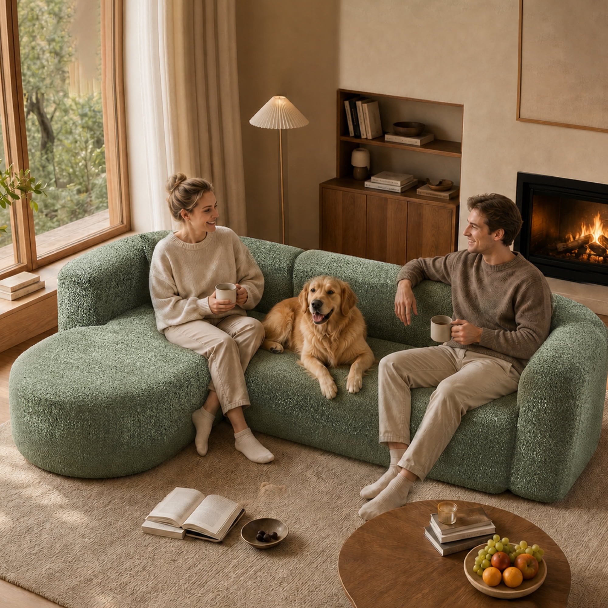 Leumius 109.4" Sectional Couch with L-Shaped Chaise, Boneless Modular Sectional Sofa for Living Room, Bedroom(Left- Green)