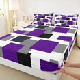 thumbnail image 5 of Manfei Modern Geometric Block Bed Sheets, Abstract Square Art Fuul Size Sheets, Purple Black Gray, Black Reversible 4-Piece1 Flat Sheet + 1 Fitted Sheet + 2 Pillowcases, 5 of 6