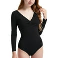 thumbnail image 7 of HAOTAGS Teen Girls V-Neck Long-Sleeve Leotard(3-15), Casual Sporty Spring Summer Base-Layer Top Black 14-15Years, 7 of 7