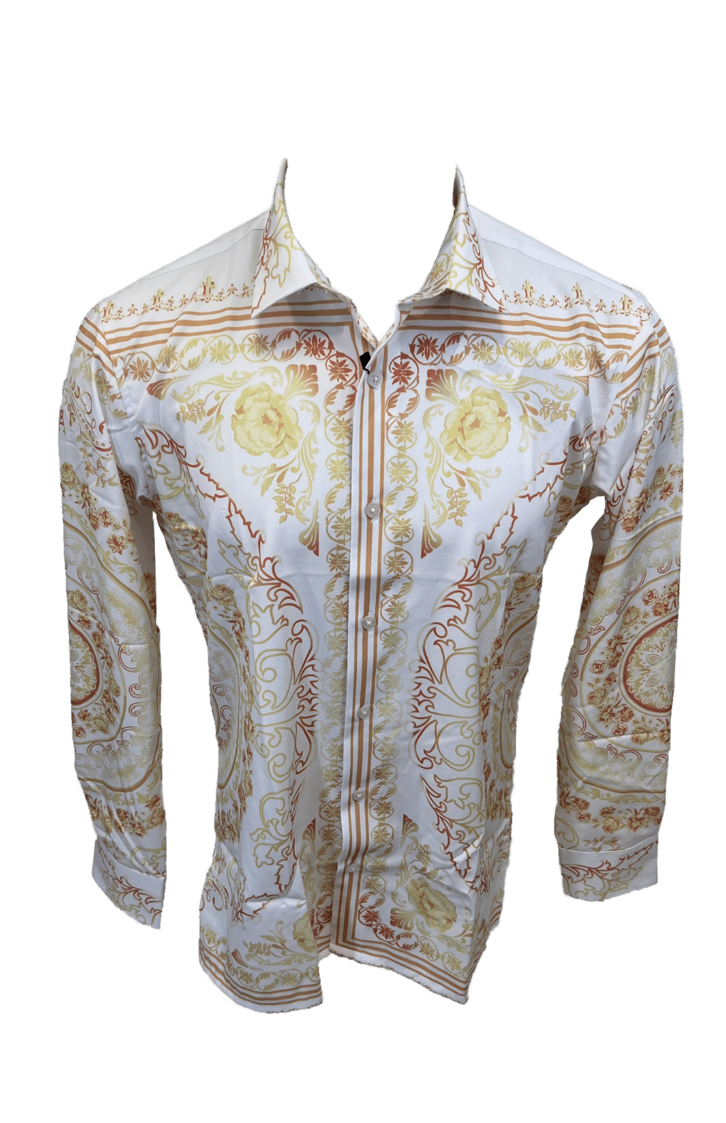 white and gold mens dress shirt Comfort Stretch Non-Iron Solid Dress Shirt With Contrast Trim - White/gold main image 1