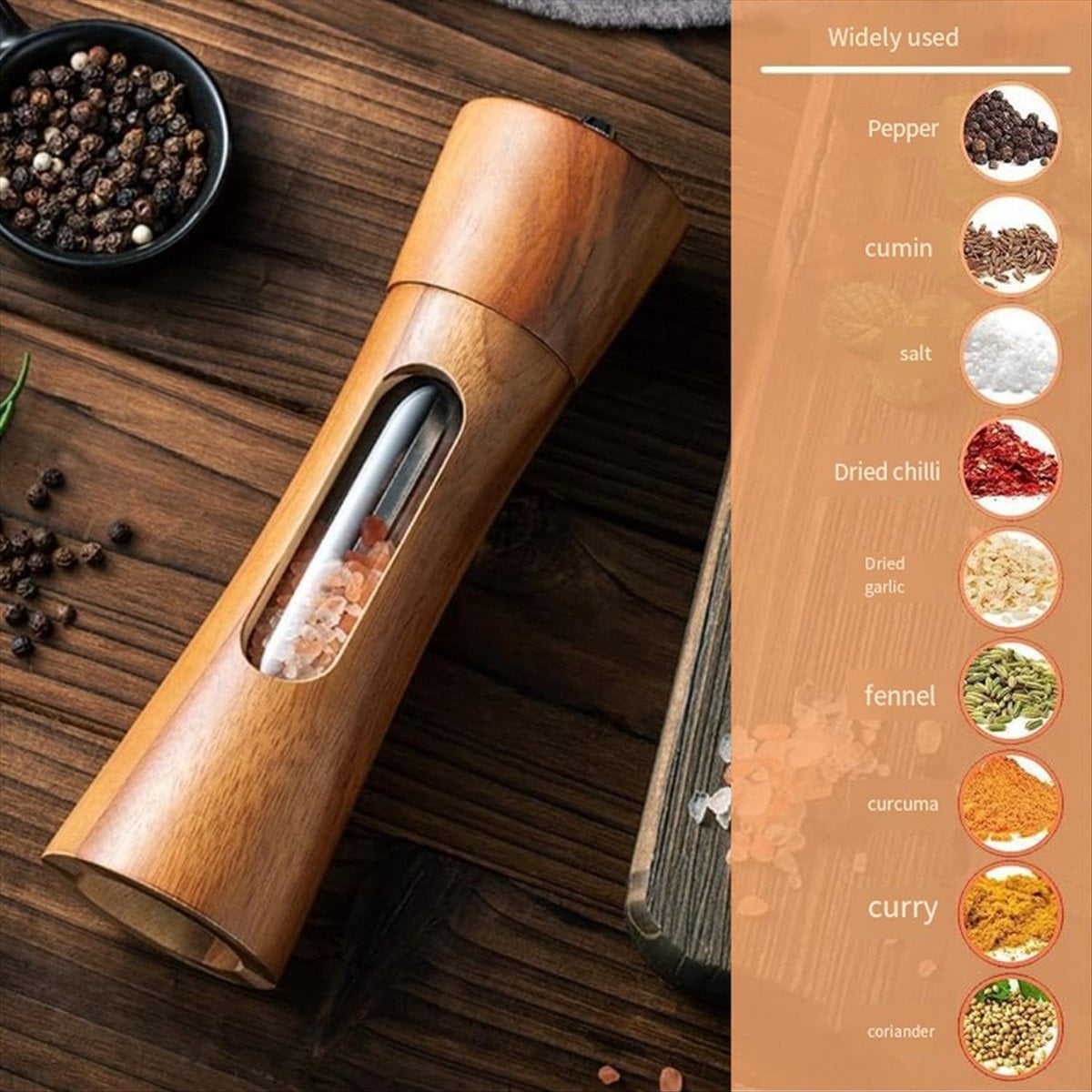 Pepper Mill Wood Salt and Pepper Mill Manual Salt Mill Spice Mill with Adjustable Ceramic Grinder for Pepper Salt Spices