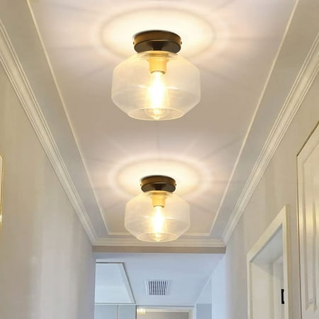 

DingLiLighting Clear Glass 1 Light Black Ceiling Light Semi Flush Mount Ceiling Light Fixture for Hallway Entryway Bedroom