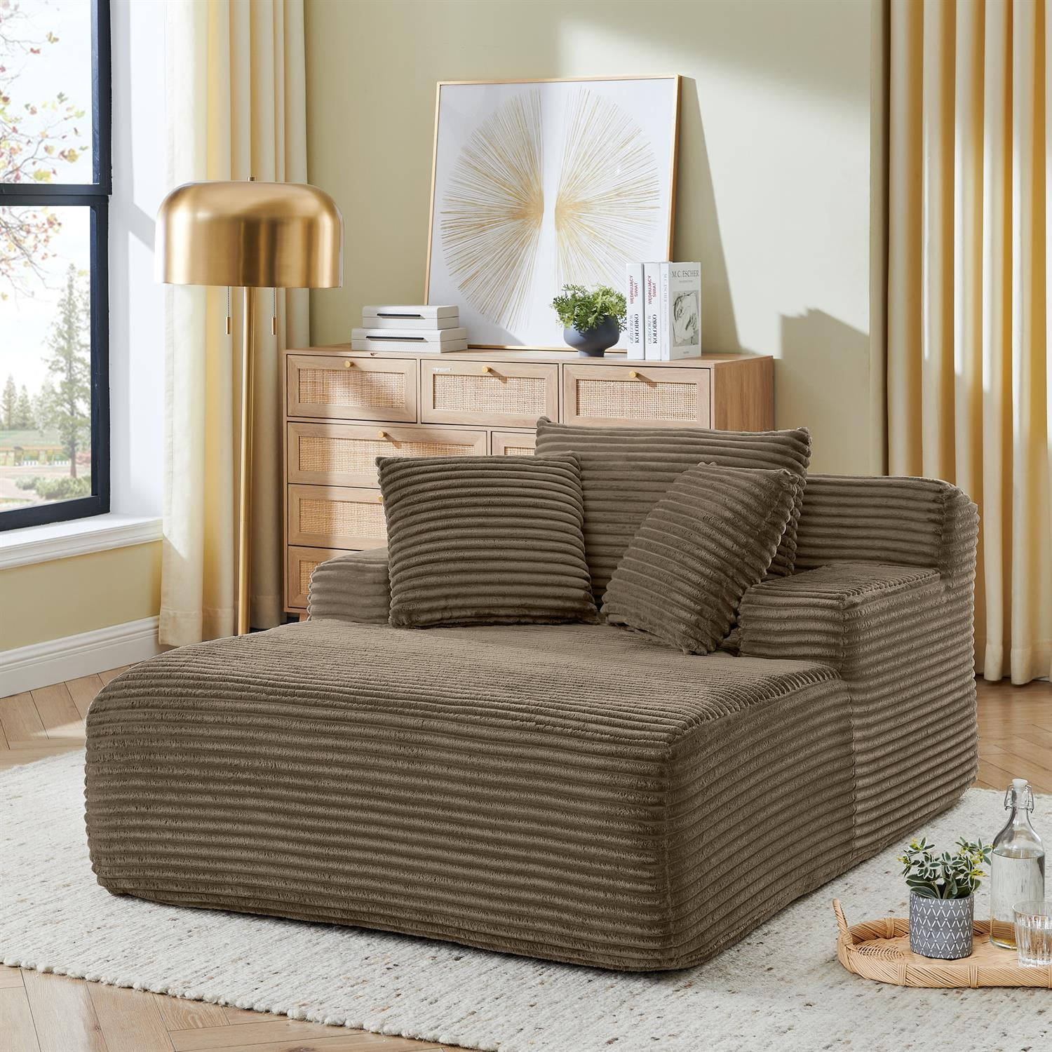 Demi Bonn 64" Velvet Fabric Single Lazy Sofa, Modern Fluffy Couch Lounge Chair for Indoor Living Room, Bedroom, No Assembly Needed, Brown