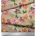 thumbnail image 3 of Soimoi Tissu Popeline de Coton Marron Imprimé Feuilles & Roses au Mètre 56 Pouces de Large, 3 of 3