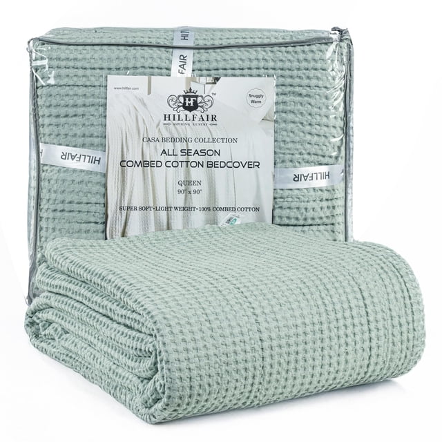 HILLFAIR 100% Combed Cotton Blanket– California King Size Bed Blankets Warm Soft All Season Breathable Lightweight Summer Waffle Weave Home Dec