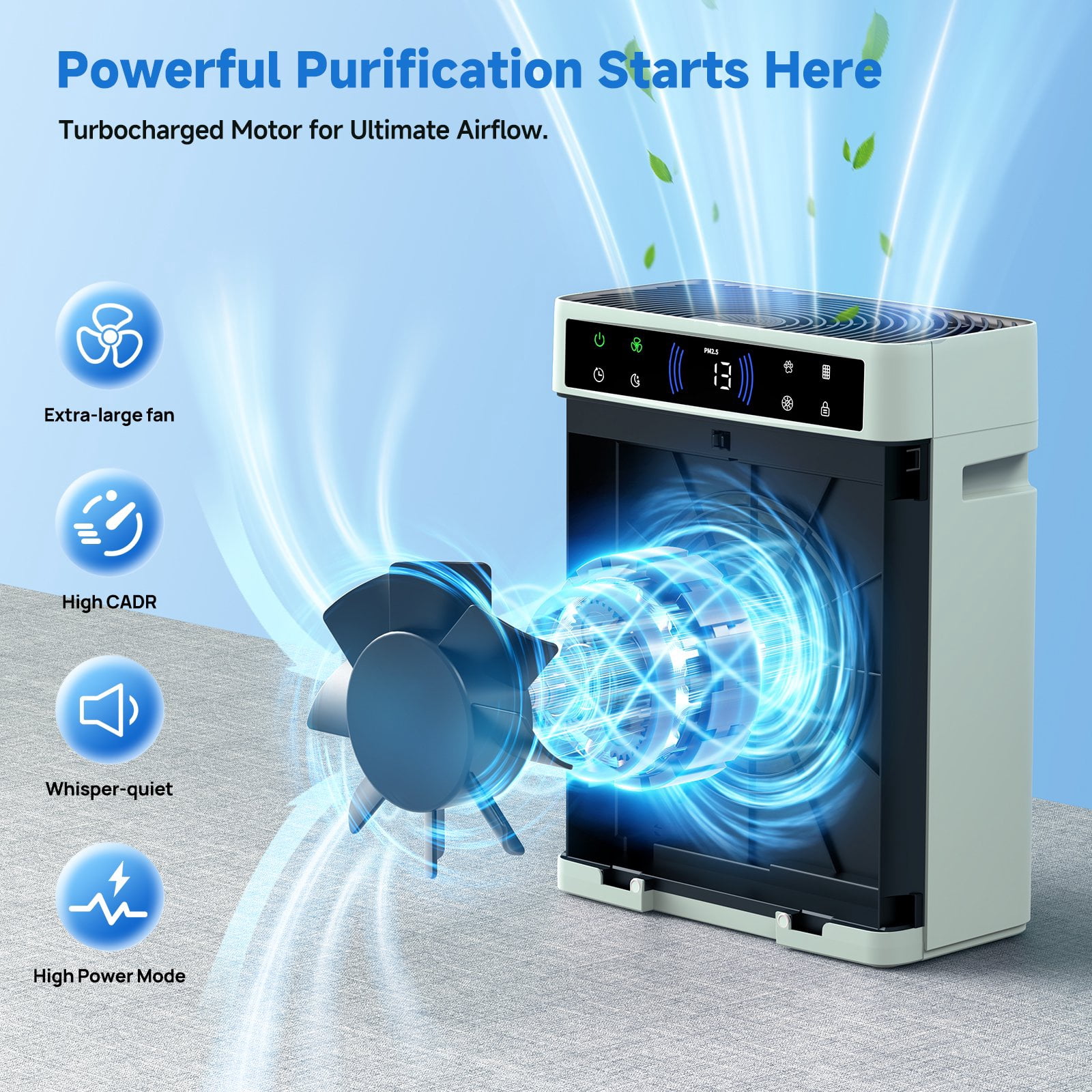 PRASKY Air Purifier for Home up to 2250 Sq Ft Coverage, True HEPA Filter for Pets, Smoke & Allergies | Quiet & Portable for Bedroom/Living Room (Green)
