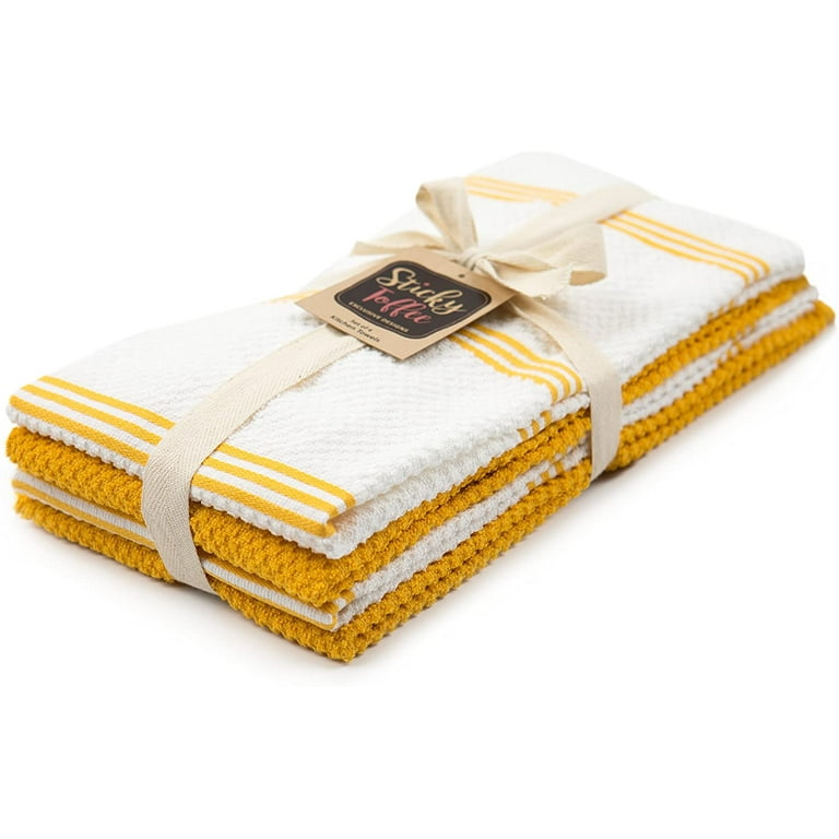 Sticky Toffee Cotton Terry Kitchen Dish Towel, Yellow, 4 Pack, 28 in x 16 in